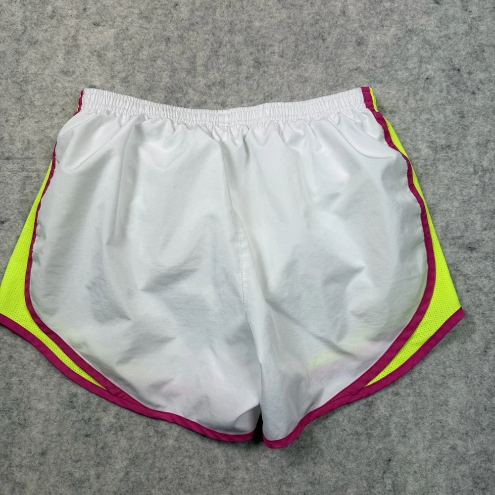 Women’s Nike Dri Fit White/pink/neon Yellow Lined Running Shorts Size Medium - Picture 14 of 14